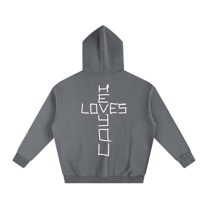 He loves you (Oversize Fleeced Hoodie)(hearts on sleeve)