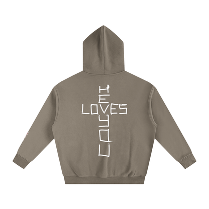 He loves you (Oversize Fleeced Hoodie)(hearts on sleeve)