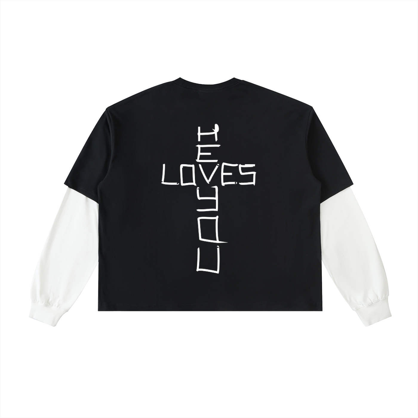 He loves you (Boxy Shorter Length)(Layered Contrast Sleeve Cotton T-Shirt)
