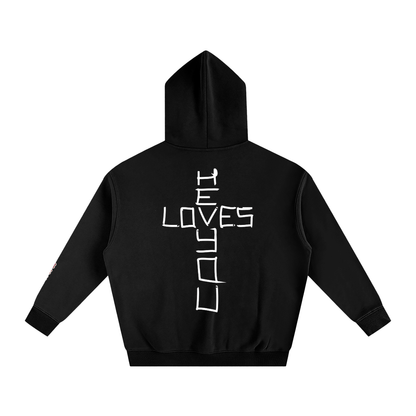He loves you (Oversize Fleeced Hoodie)(hearts on sleeve)