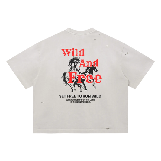 Wild & Free (Vintage Washed Distressed Boxy Shorter length) (Oversized)