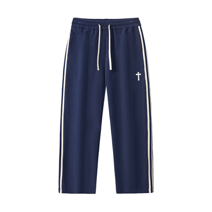 Cross logo pants  (Contrast Side-Stripe Straight-Leg  Pants)